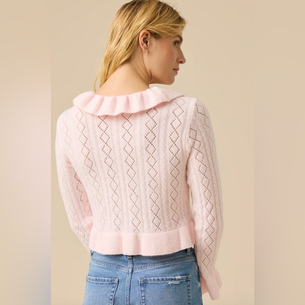 Altar’d State Pointelle Ruffle Cardigan – Blush Pink | NWT - Picture 3 of 3